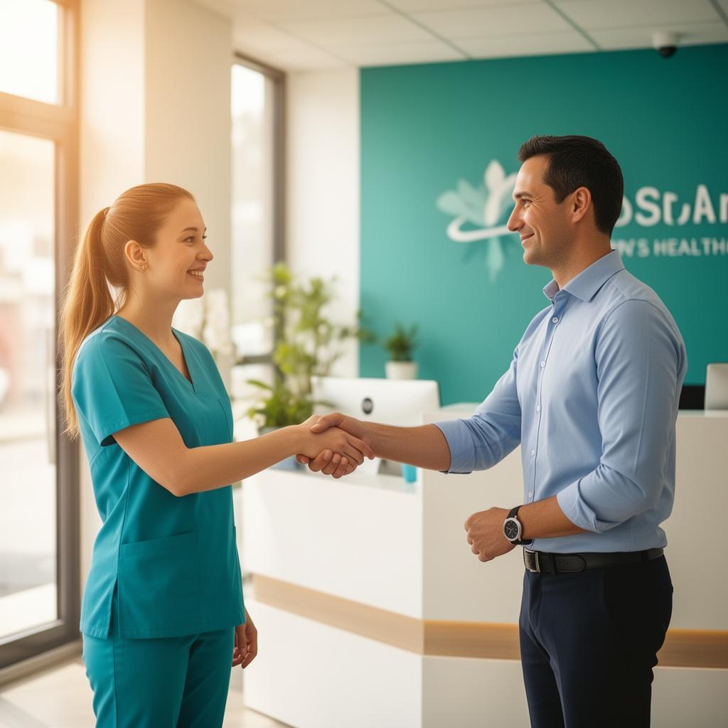 Profissionais de saúde firmando parceria com o ReabCare